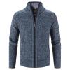 Maiyifu-GJ Men's Full Zip Up Cardigan Sweaters Regular Fit Flannel Lining Knitted Cardigans Zipper Thick Knit Sweater Coat (Blue,Medium) view 1