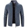 Maiyifu-GJ Men's Full Zip Up Cardigan Sweaters Regular Fit Flannel Lining Knitted Cardigans Zipper Thick Knit Sweater Coat (Blue,Medium) view 2