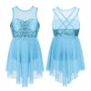 RUNQHUI Kids Girls Sequined Ballet Lyrical Modern Dance Dress Gymnastics Leotard Ballerina Dancewear Light Blue A 10 Years view 1