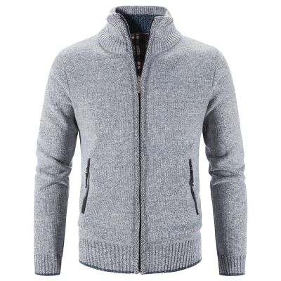 Maiyifu-GJ Men Full Zip Up Cardigan Sweaters Slim Fit Flannel Lining Knitted Cardigans Zipper Thick Casual Knit Sweater Coat (Light Grey,Large)