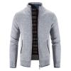 Maiyifu-GJ Men Full Zip Up Cardigan Sweaters Slim Fit Flannel Lining Knitted Cardigans Zipper Thick Casual Knit Sweater Coat (Light Grey,Large) view 2