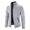 Maiyifu-GJ Men Full Zip Up Cardigan Sweaters Slim Fit Flannel Lining Knitted Cardigans Zipper Thick Casual Knit Sweater Coat (Light Grey,Large) view 3