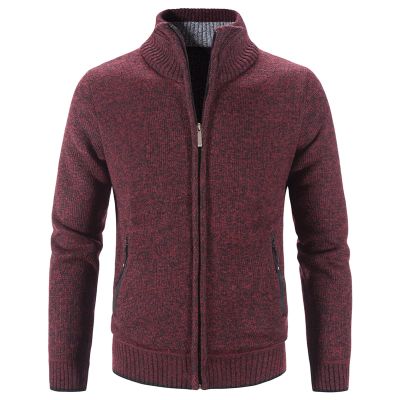 Maiyifu-GJ Men Full Zip Up Cardigan Sweaters Slim Fit Flannel Lining Knitted Cardigans Zipper Thick Casual Knit Sweater Coat (Red,3X-Large)