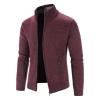 Maiyifu-GJ Men Full Zip Up Cardigan Sweaters Slim Fit Flannel Lining Knitted Cardigans Zipper Thick Casual Knit Sweater Coat (Red,3X-Large) view 3
