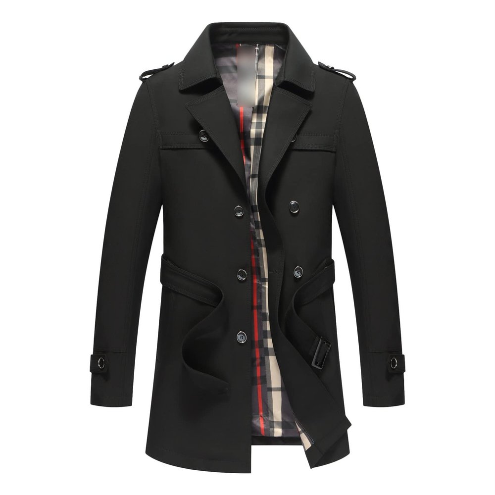 Maiyifu-GJ Mens Casual Double Breasted Trench Coat Casual Lapel Slim Windbreaker Jacket Warm Stylish Long Overcoat with Belt (Black,X-Large)