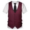 FEESHOW Mens Fake Two-Piece 3D Print Gentlemen Suit Short Sleeve Tuxedo T-Shirt + Tie + Vest for Party Performance Burgundy Small view 1