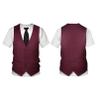 FEESHOW Mens Fake Two-Piece 3D Print Gentlemen Suit Short Sleeve Tuxedo T-Shirt + Tie + Vest for Party Performance Burgundy Small view 3
