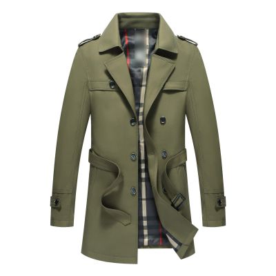 Mens Casual Double Breasted Trench Coat Casual Lapel Slim Windbreaker Jacket Warm Stylish Long Overcoat with Belt (ArmyGreen,3X-Large)