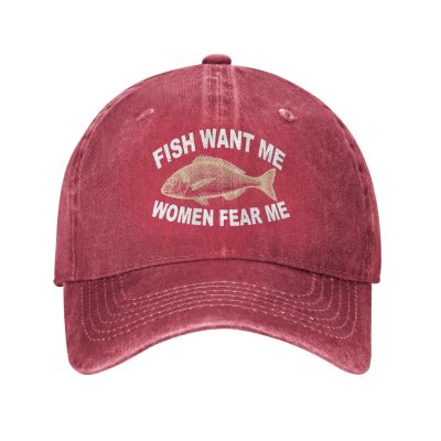 Hat Women Want Me Fishes Fear Me Hat for Women Dad Hat Fashionable Hats Red