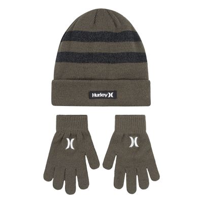 Hurley Boys One And Only Beanie Glove Winter Accessory Set, Olive, 8-20 US
