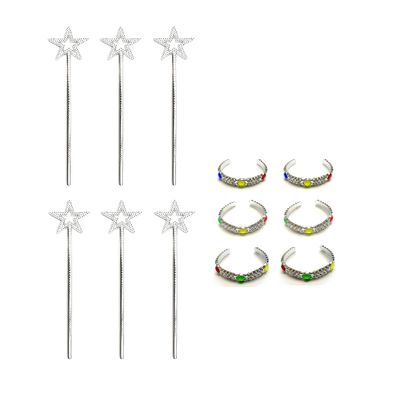 6 Packs Wand Braclet Set Girls Gems Stone Bling Bracelet Costume Props Star Angel Fairy Wands Star for Girls Birthday Party Wedding Halloween