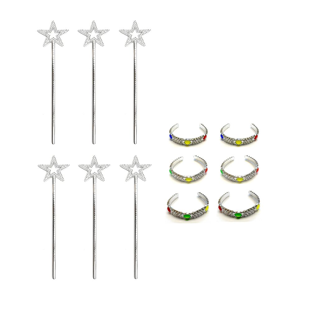 6 Packs Wand Braclet Set Girls Gems Stone Bling Bracelet Costume Props Star Angel Fairy Wands Star for Girls Birthday Party Wedding Halloween