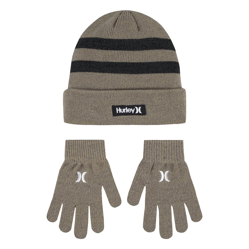 Hurley kid's One and Only Beanie and Glove Set, Khaki, 8-20