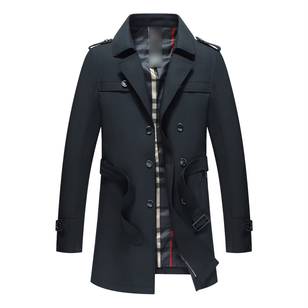 Men's Casual Double Breasted Trench Coat Casual Slim Windbreaker Jacket Winter Stylish Long Overcoat with Belt (Dark Blue,7X-Large)