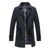 Men's Casual Double Breasted Trench Coat Casual Slim Windbreaker Jacket Winter Stylish Long Overcoat with Belt (Dark Blue,7X-Large) view 1