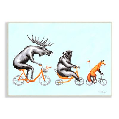 Stupell Industries Wildlife Animals Riding Bikes Moose Bear Fox, Design by Amelie Legault, 19 x 13, Wall Plaque
