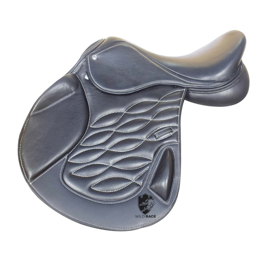 WILD RACE Leather Jumping/Close Contact, Double Flap Changeable Gullets Saddle (18 Inch)