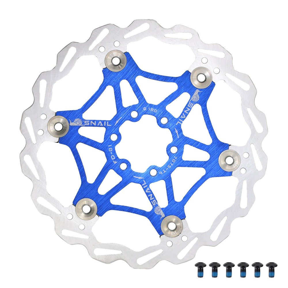 DJC Bike Brake Disc Rotor MTB Floating Brake Disc 160mm 180mm 203mm with 6 Bolts Road Bike MTB BMX Steel Aluminum Brake Disc (3# Blue, 180mm)