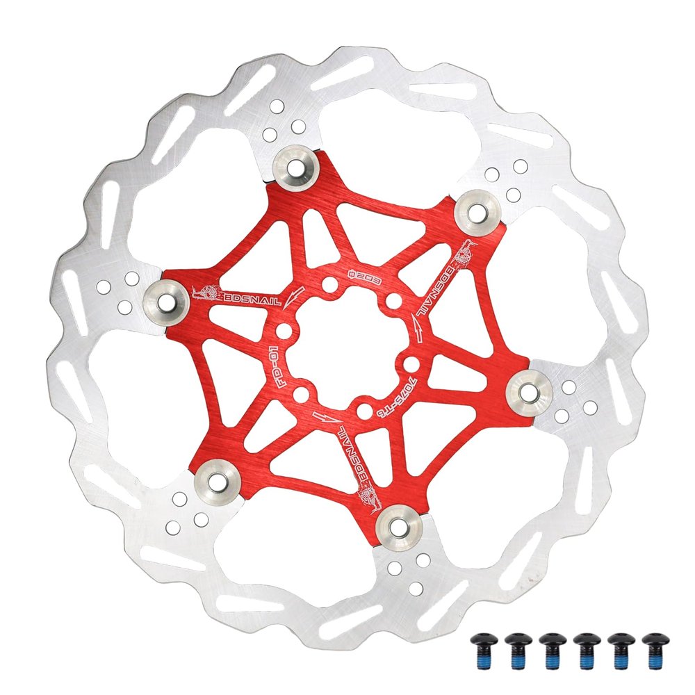DJC Bike Brake Disc Rotor MTB Floating Brake Disc 160mm 180mm 203mm with 6 Bolts Road Bike MTB BMX Steel Aluminum Brake Disc (2# red, 203mm)