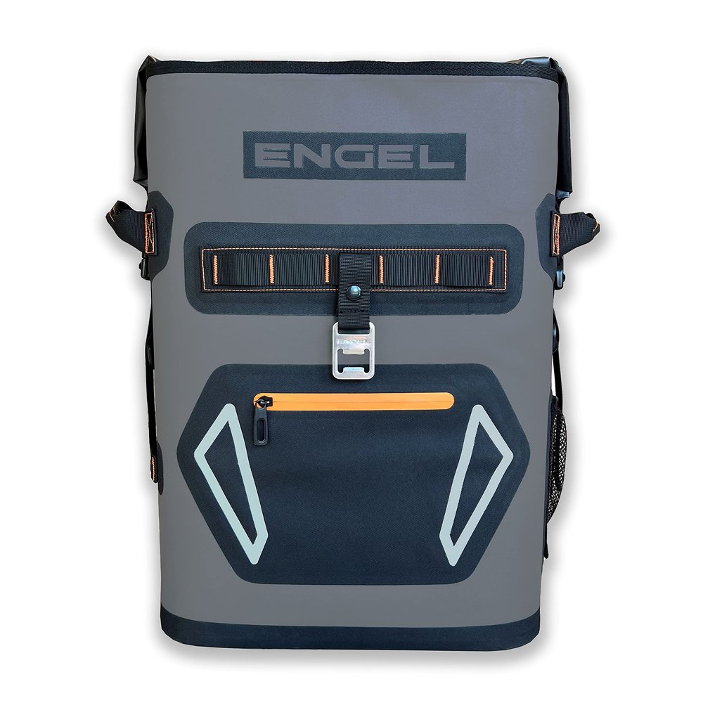 Engel BP25-Orange 25 Quart Roll-Top High Performance Backpack Cooler Dark Gray/Orange