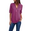 PBNBP Women's Cute Loose Fit Blouse Cuff Sleeve Solid Color V Neck Daily Tops Chiffon Half Zip Long Sleeve Summer Fall Shirts Blusas view 1