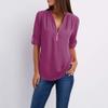 PBNBP Women's Cute Loose Fit Blouse Cuff Sleeve Solid Color V Neck Daily Tops Chiffon Half Zip Long Sleeve Summer Fall Shirts Blusas view 2