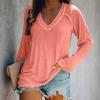 PBNBP V Neck Solid Color Shirts for Women Daily Summer Fall Long Sleeve Tunic Tops Raglan Sleeve Loose Fit Cute Blouse Blusas view 2
