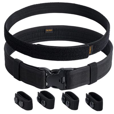 TACNEX Duty Belt w/Hook Lining 4 Keepers Police Law Enforcement Correctional Officer Security Black Nylon Outer Inner Belt M