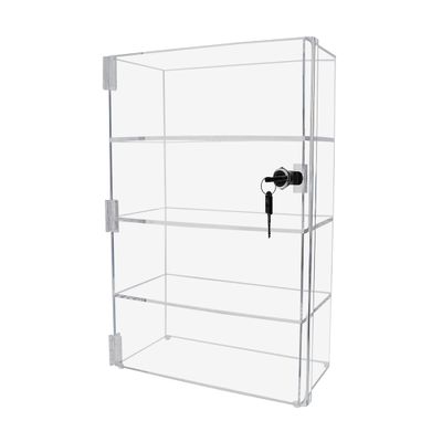 Marketing Holders Countertop Clear Acrylic Cabinet Free Standing Three Shelf 12" x 6" x 16" Locking Display Locker with Two Keys Retail Merchandise Showcase Storage Multi Level Cupboard