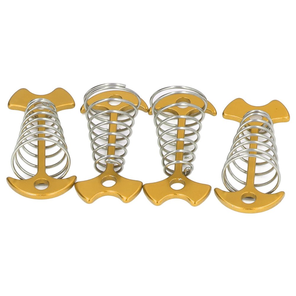 Aluminum Alloy Fishbone Tent Stakes with Spring Buckle, 4 Pack, Portable Wind Rope Anchor Camping Tent Pegs, 3.03x1.42 Inch