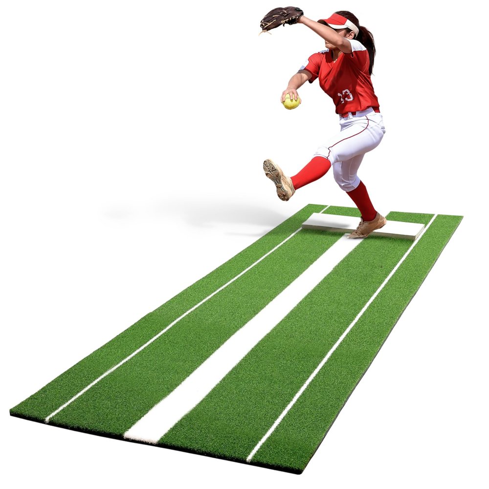 Softball Pitching Mat Softball Pitching Mound Pitching Matt Softball for Pitchers with Antislip Rubber and Antifade Turf 10x3 ft Green Color
