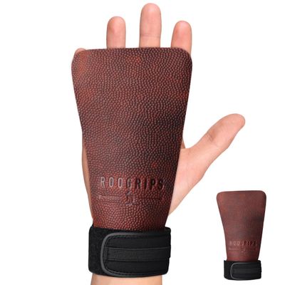RooGrips Fingerless Premium Leather Hand Grips for Gymnastic Bars, Cross Fit, Gym & Home Workouts, Pull Up Bars & Weightlifting - The Most Durable Palm Guard from Rips and Blisters. Size Medium.