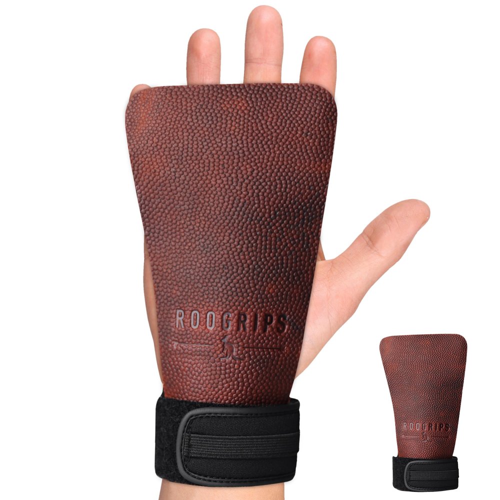 RooGrips Fingerless Premium Leather Hand Grips for Gymnastic Bars, Cross Fit, Gym & Home Workouts, Pull Up Bars & Weightlifting - The Most Durable Palm Guard from Rips and Blisters. Size Medium.