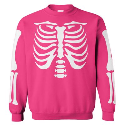 Tcombo Skeleton Outfit - Ribcage Bones Halloween Unisex Crewneck Sweatshirt (Pink, XX-Large)