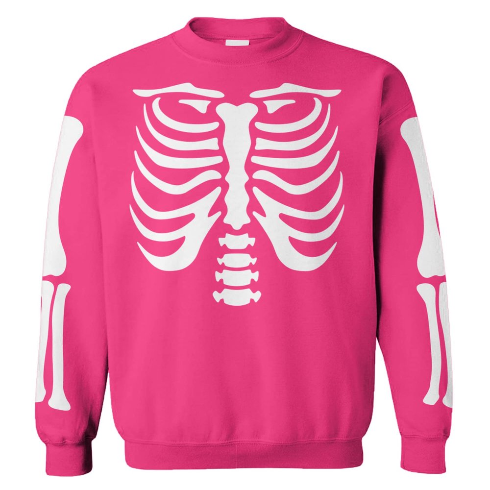 Tcombo Skeleton Outfit - Ribcage Bones Halloween Unisex Crewneck Sweatshirt (Pink, XX-Large)