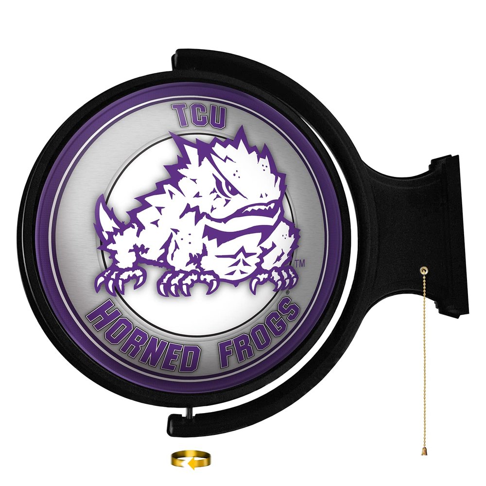 The Fan-Brand Texas Christian University Round Rotating Lighted Wall Sign - Football, Basketball & Baseball Wall Decor - College Sports Dcor for Home, Office, Game Room, Fan Cave & Garage - USA Made