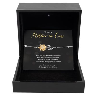 Sunflower Bracelet Luxury Box Mother in Law Sterling Silver Necklace, Appreciation Gift for My New MIL, Bride Gift for her Mother in Law, Wedding FA