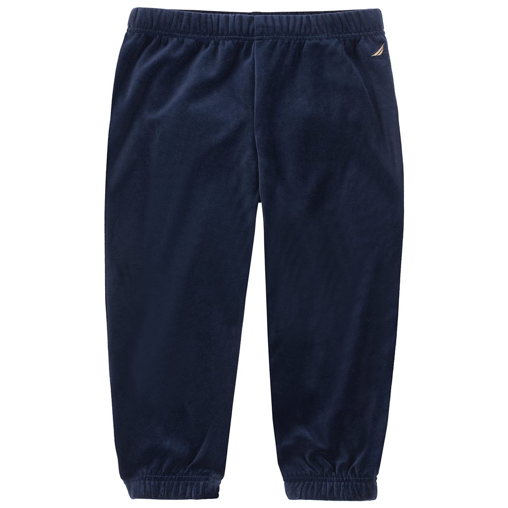 Nautica Girls' Logo Sweatpants, Fleece Joggers with Ribbed Cuffs & Functional Side Pockets, Velour Peacoat, 5