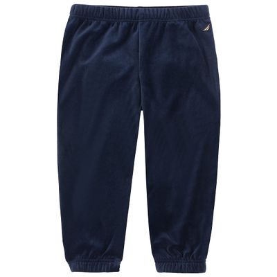 Nautica Girls' Logo Sweatpants, Fleece Joggers with Ribbed Cuffs & Functional Side Pockets, Velour Peacoat, 8-10