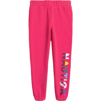 Nautica Girls' Logo Sweatpants, Fleece Joggers with Ribbed Cuffs & Functional Side Pockets, Beetroot Purple, 4T