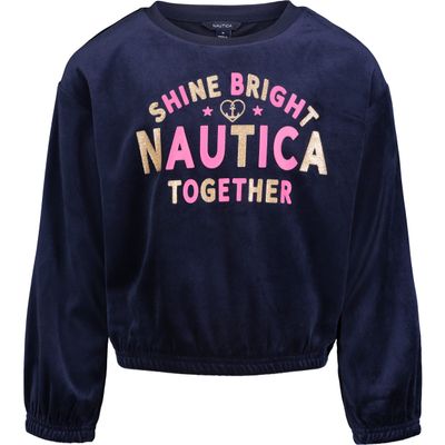 Nautica Girls' Fleece Popover Crewneck Sweatshirt, Velour Peacoat, 5