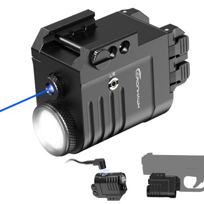 CRONHAWK Blue Laser Light Combo for Pistol, Rail Mounted Rechargeable Gun Flashlight Laser Combo with Strobe Compatible with Picatinny 1913