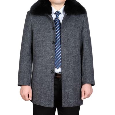 Maiyifu-GJ Men's Winter Single Breasted Trench Overcoat Removable Faux Fur Collar Coat Warm Business Long Pea Coat Outwear (Grey,170)
