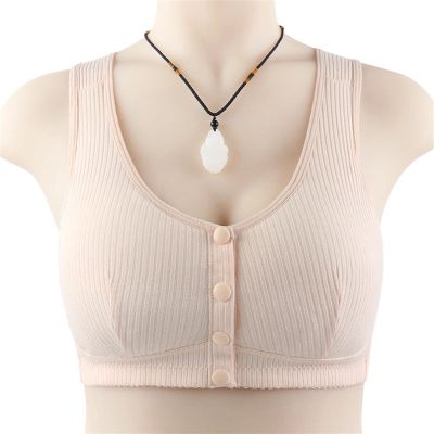 Front Open Everyday Bra for Elderly Seniors Women Cotton Big Breast Full Cup Sleep Vest Bra Underwear Wireless (Color : Skin, Size : 85/38BC)