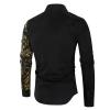 Men's Print Button Down Dress Shirt Shiny Golden Printed Long Sleeves Shirts Casual Slim Floral Nightclub Costume (Black,Large) view 2