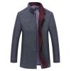 Men Winter Wool Blend Trench Coat Single Breasted Slim Fit Business Pea Coat Stand Collar Long Windproof Overcoat (Dark Grey,195) view 1