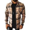 Men's Flannel Plaid Shirt Jackets Long Sleeve Checkered Button Down Shirts Regular Warm Outdoor Tops with Pocket (Brown,XX-Large) view 1