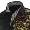 Men's Print Button Down Dress Shirt Shiny Golden Printed Long Sleeves Shirts Casual Slim Floral Nightclub Costume (Black,Medium) view 3