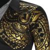 Men's Print Button Down Dress Shirt Shiny Golden Printed Long Sleeves Shirts Casual Slim Floral Nightclub Costume (Black,Medium) view 4