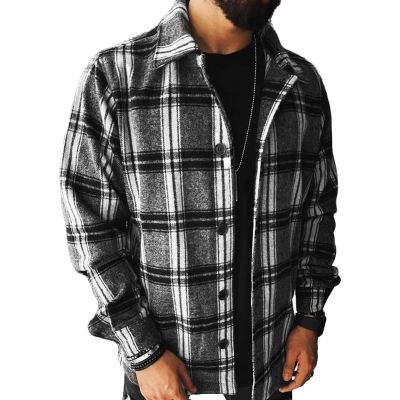 Maiyifu-GJ Men's Flannel Plaid Shirt Jackets Long Sleeve Checkered Button Down Shirts Regular Warm Outdoor Tops with Pocket (Black 3,XX-Large)